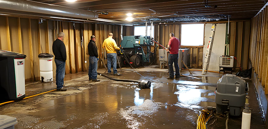 Cleaning Sewage From Basement Floor in Hoschton
